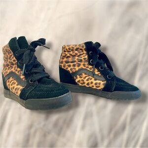 Vans SK8 Black and Leopard Print High-Top Wedge Sneakers, Size 6